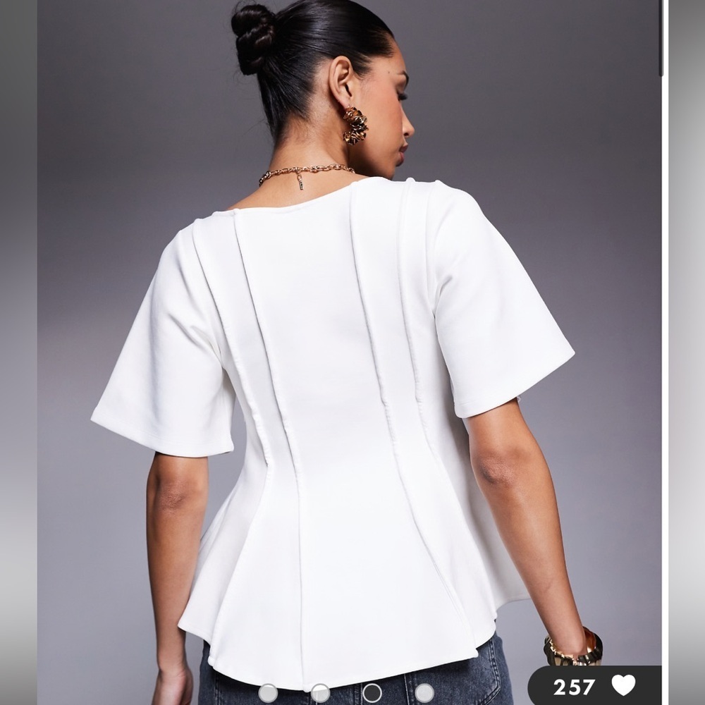 ASOS DESIGN exposed seam peplum short sleeve top - Picture 2 of 5